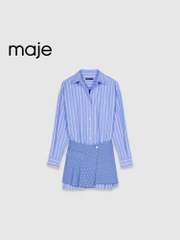 Váy sơ mi Maje kẻ xanh chân váy tà đắp