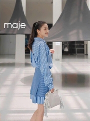Váy sơ mi Maje kẻ xanh chân váy tà đắp