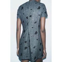 Váy dạ Zara xương cá màu muối tiêu đính hoa sequin đen