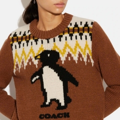 Áo len Coach cổ tròn họa tiết chim cánh cụt