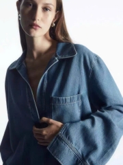 Áo denim COS chui đầu cổ bẻ (tách set)