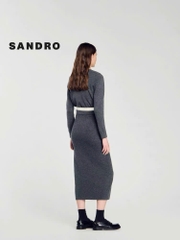 Chân váy bút chì Sandro màu ghi viền trắng