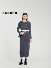 Chân váy bút chì Sandro màu ghi viền trắng
