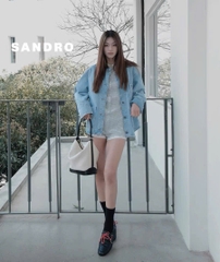 Jacket denim Sandro cổ da