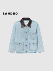 Jacket denim Sandro cổ da