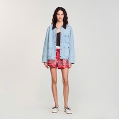 Jacket denim Sandro cổ da
