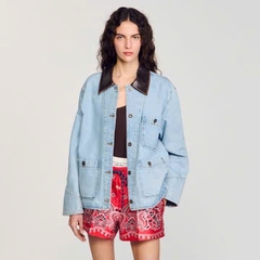 Jacket denim Sandro cổ da
