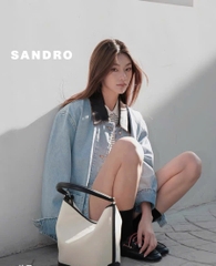 Jacket denim Sandro cổ da
