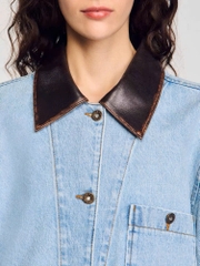 Jacket denim Sandro cổ da