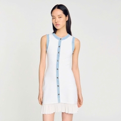Váy Sandro trắng viền denim sát nách bèo chân