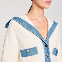 Áo cardigan với chi tiết denim