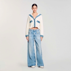 Áo cardigan với chi tiết denim
