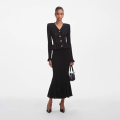 Váy Self- Portrait midi peplum Knit Đen