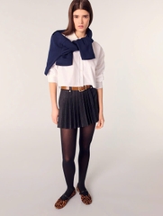Quần short denim xếp ly nhiều lớp