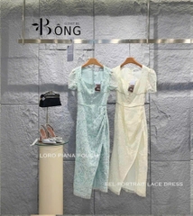 Váy Sel-Porrtrait ren 3D cổ vuông đính đá