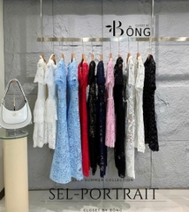 Váy ren 3D Sel-Portrait xanh nơ đá