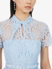 Váy midi ren tay ngắn thắt lưng