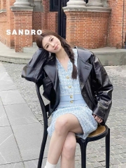Set Sandro tweed xanh cải denim