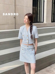 Set Sandro tweed xanh cải denim
