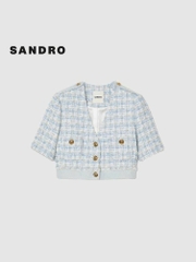 Set Sandro tweed xanh cải denim
