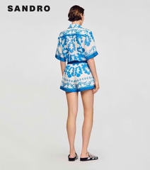 Set áo quần Sandro lụa họa tiết xanh (không tách)