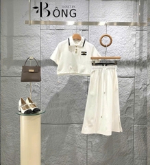 Set Celine cotton áo cổ bẻ chân váy