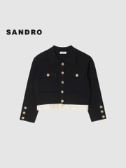Áo Sandro dệt kim cổ bẻ đen