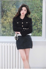 Áo Sandro dệt kim cổ bẻ đen