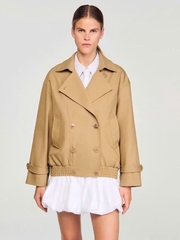 Jacket Sandro khaki cổ bẻ bo chun hông