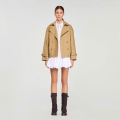 Jacket Sandro khaki cổ bẻ bo chun hông
