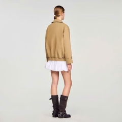 Jacket Sandro khaki cổ bẻ bo chun hông