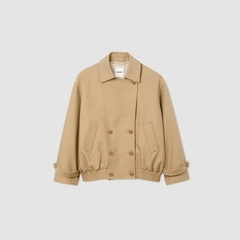 Jacket Sandro khaki cổ bẻ bo chun hông
