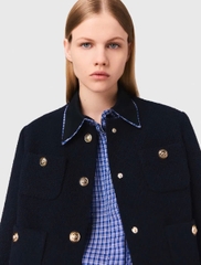 Áo khoác tweed ngắn Maje cổ bẻ khuy vàng