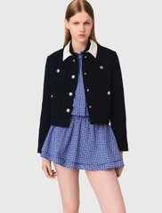 Áo khoác tweed ngắn Maje cổ bẻ khuy vàng