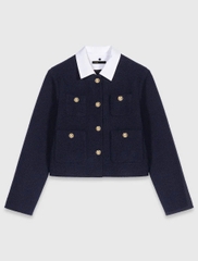 Áo khoác tweed ngắn Maje cổ bẻ khuy vàng