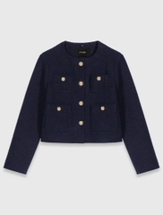 Áo khoác tweed ngắn Maje cổ bẻ khuy vàng