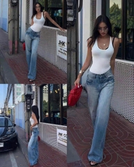 Quần jeans suông Zara suông màu nhạt mài trước