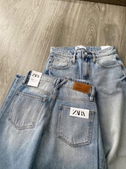 Quần jeans suông Zara suông màu nhạt mài trước