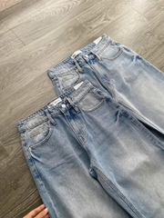 Quần jeans suông Zara suông màu nhạt mài trước