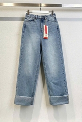 Quần denim Raph Lauren gập gấu dáng suông màu nhạt