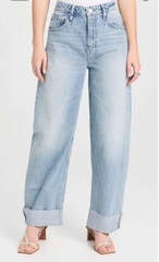 Quần denim Raph Lauren gập gấu dáng suông màu nhạt