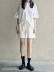 Quần short khaki COS dáng ngắn cạp chun