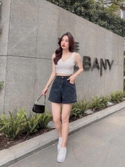 Short denim lửng Zara cắt gấu màu xám