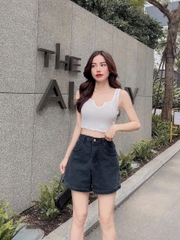 Short denim lửng Zara cắt gấu màu xám