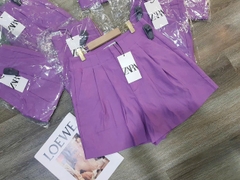Short đũi Zara tím cạp cao