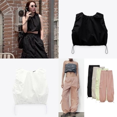 Quần baggy Zara khaki túi hộp
