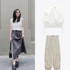 Quần baggy Zara khaki túi hộp