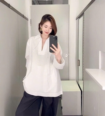 Sơ mi COS cổ V dây buộc nơ