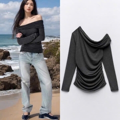 Áo thun Zara lệch vai nhún ngực