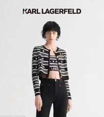 Croptop KARL dệt kim kẻ trắng đen
